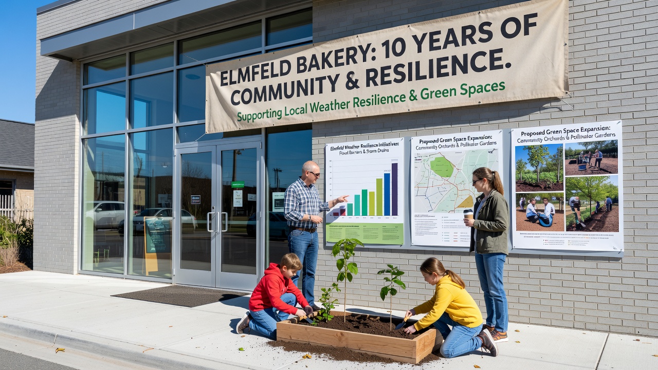 Community members planting vegetation in a new rain garden near Elmfeld town center during September 2026 events